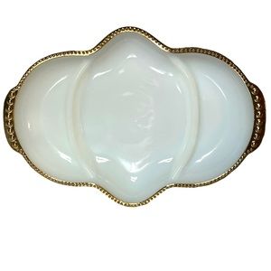 50s Milk White Gold Trimmed Relish Dish